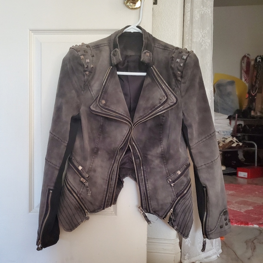 Stud-Embellished Washed Black Jacket/Blazer - Picture 4 of 9